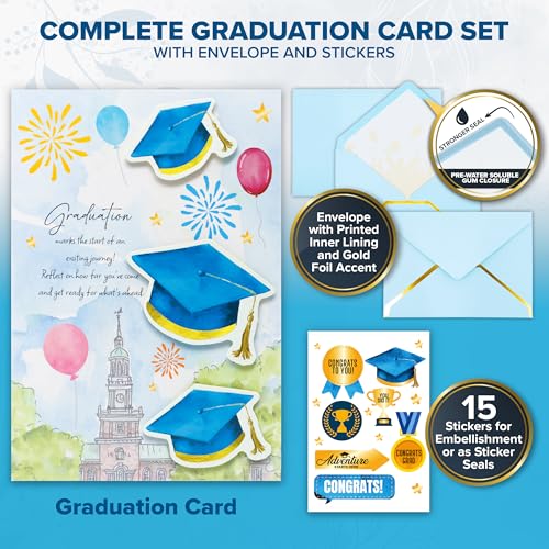 Pop Up Gold Foil College Graduation Card 5x7in with Stickers