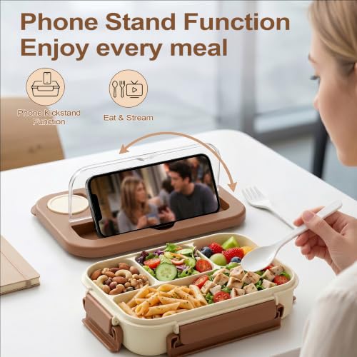 DEERLEAP Bento Box Lunch Container - 4 Compartment, 1300ml, BPA-Free, with Sauce Tray & Utensils