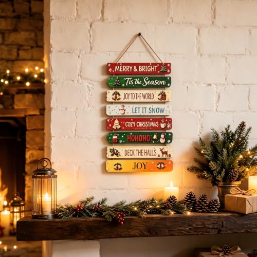 Christmas Wooden Wall Sign Rustic Holiday Decor with Snowmen & Reindeer - Gh-cp-3002