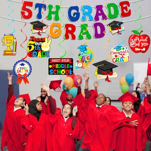 5th Grade Graduation Banner and Hanging Swirls Party Decorations