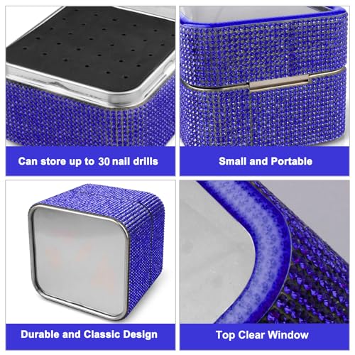 Cellentool 25-Hole Nail Drill Bit Holder - Rhinestone Storage Case, Deep Blue