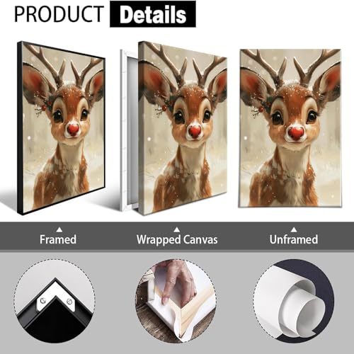 Cute Elk Canvas Poster - Red Nosed Reindeer Wall Art 12x16in