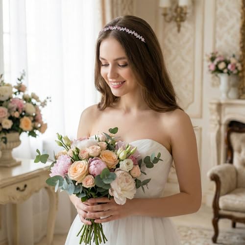 Pink Rhinestone Plum Blossom Wedding Headband Bridal Hair Accessory