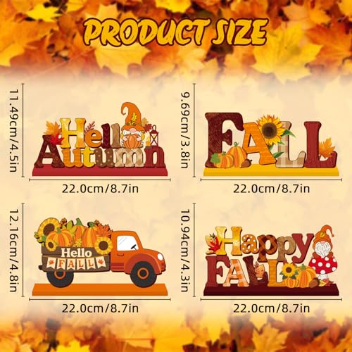4Pcs Fall Table Decorations - Rustic Pumpkin & Gnome Centerpieces