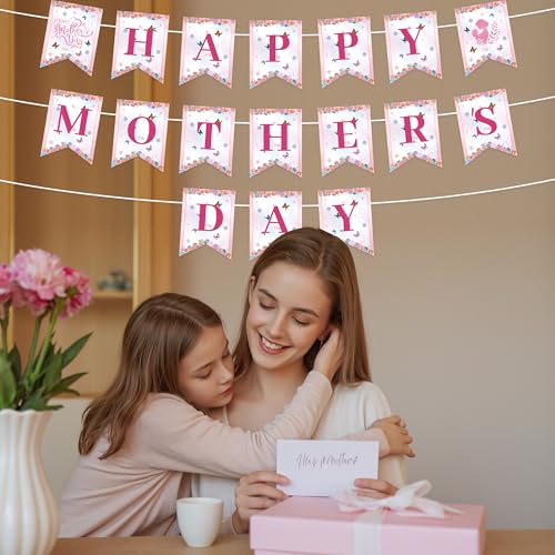 Happy Mother's Day Pink Floral Banner - 10ft Decorative Garland