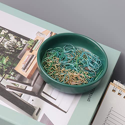 MEI YI TIAN Ceramic Paperclip Holder - Round Desk Organizer, Dark Green