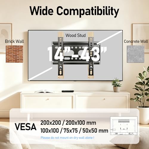 Nuyoah Medium Fixed Low Profile TV Wall Mount Bracket for 14-43 Inch Monitors