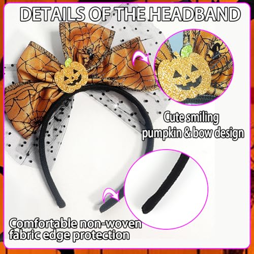 Halloween Pumpkin Bow Headband Cute Mesh Hair Accessory for Party