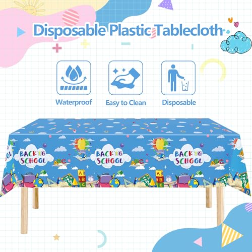 Back to School Tablecloths - 2 Pack Plastic Table Covers, 54x108 Inch