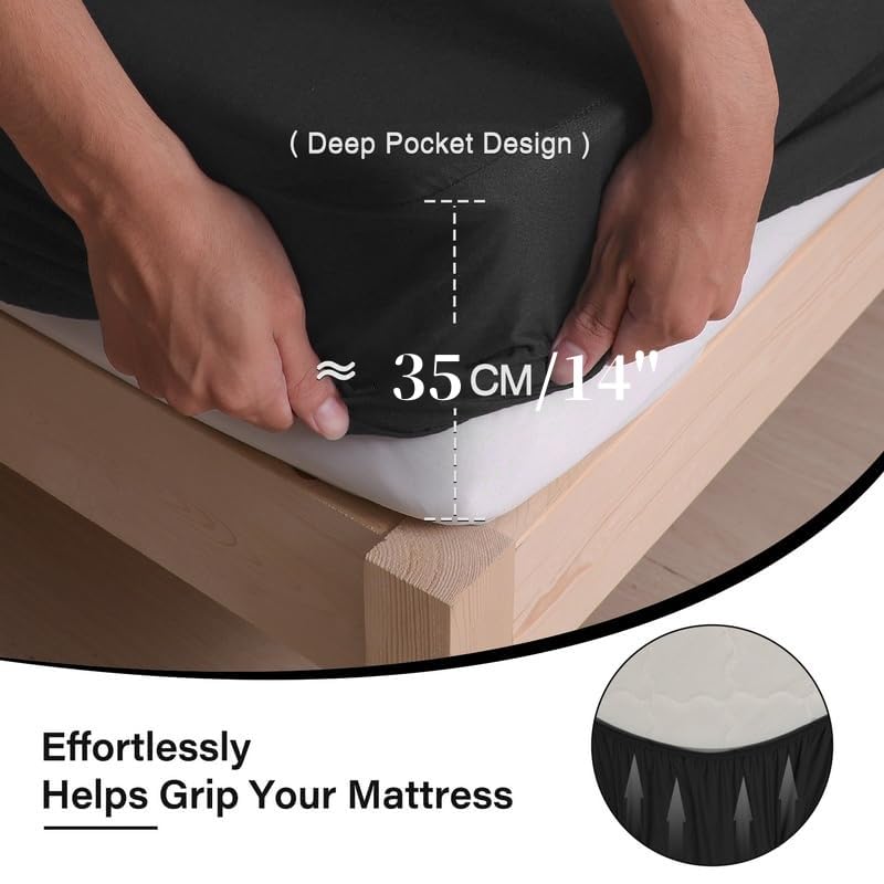 JUWENIN Queen Fitted Sheet - Ultra Soft Brushed Microfiber, Deep Pocket