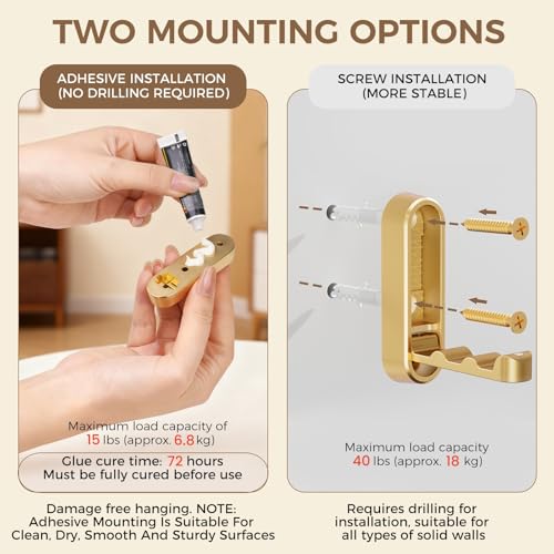CMRUI Folding Coat Hooks - Heavy Duty Zinc Alloy Wall Hooks, Gold (2-Pack)