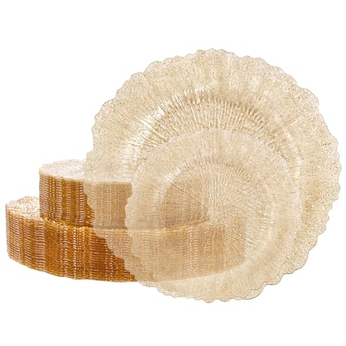 Gold Glitter Disposable & Reusable Plates for Party - 60PCS