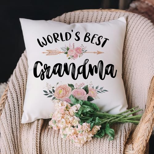 Grandma Throw Pillow Cover - World's Best Grandma Gift, 18x18in