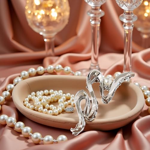 Metallic Ribbon Pearl Hair Claw Clip Large Silver Non-Slip Barrette