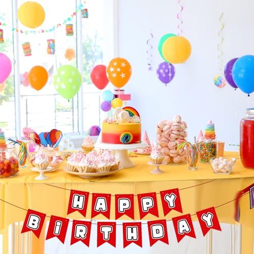 Building Block Happy Birthday Banner - Red Party Decor Supplies