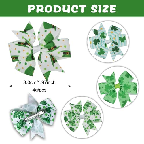 St. Patrick's Day Glitter Shamrock Hair Bow Clips 4-Pack
