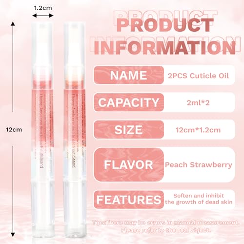 Meschett 2PCS Cuticle Oil Pens for Dry Nails - Peach & Strawberry