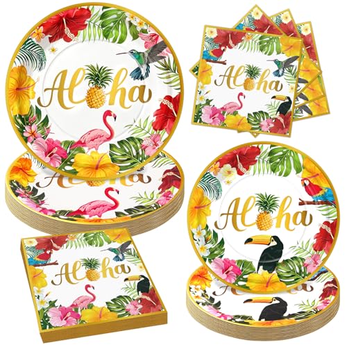 Hawaiian Luau Party Supplies Set - 72pcs Disposable Plates & Napkins