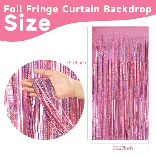 Pink Streamers Backdrop Set - 2 Pack Glitter Tinsel Curtains