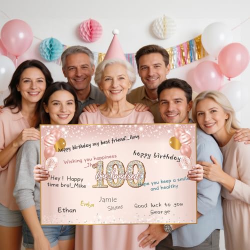Turypaty Giant 100th Birthday Card - Vintage Pink Gold Design