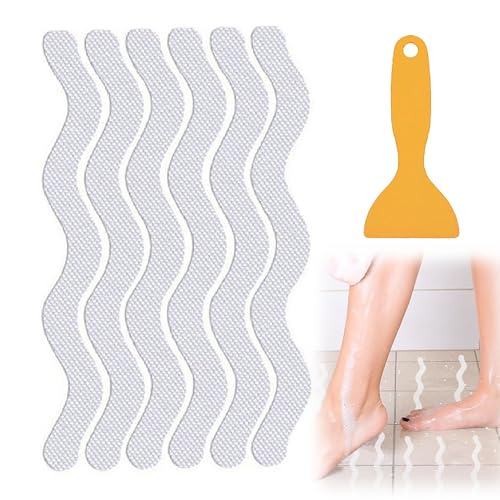 48-Piece Wavy Anti-Slip Shower Treads, Clear PEVA Safety Grip for Bathtubs