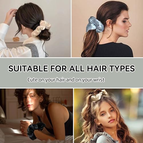 SeCooy Large Satin Hair Scrunchies - Soft No-Damage Silk-Like Hair Ties