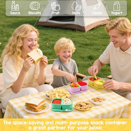 Reusable Silicone Snack Containers with Lids - 3 Pack Double Compartment