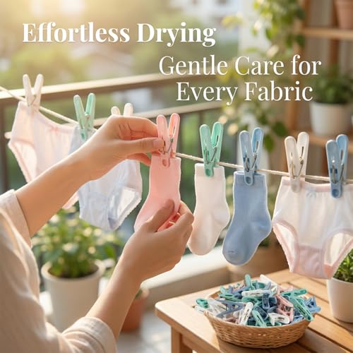 RAINFLOW 60-Pack Colorful Plastic Clothespins with Storage Bag