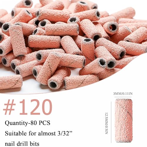 ERUIKA Pink 120 Grit Mini Nail Sanding Bands with Mandrel Bit - 80pcs