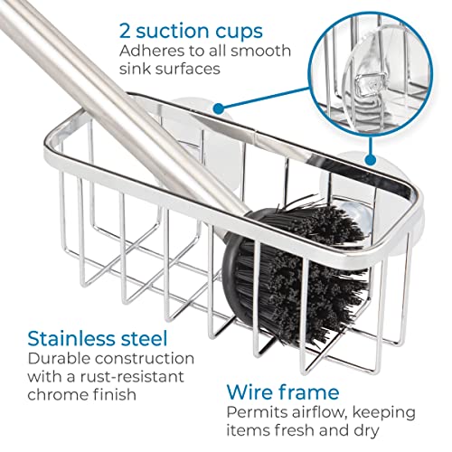 iDesign Gia Stainless Steel Dish Sponge Holder with Suction Cups, Polished