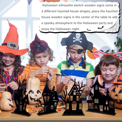 Halloween Haunted House Table Decorations - 4 Wooden Signs