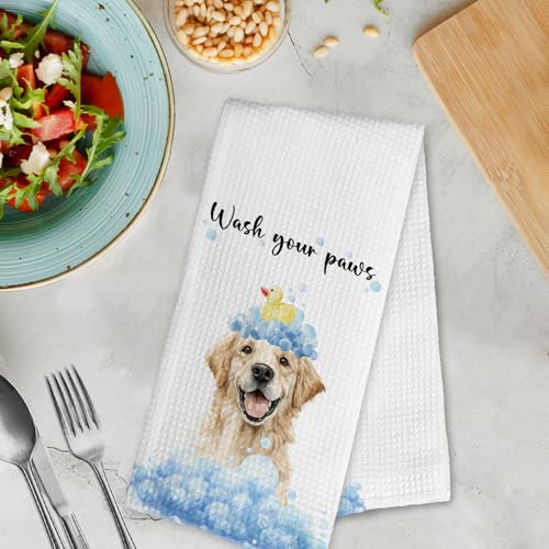 Golden Retriever Hand Towels - Funny Bathroom Kitchen Decor, 16x24 Inch