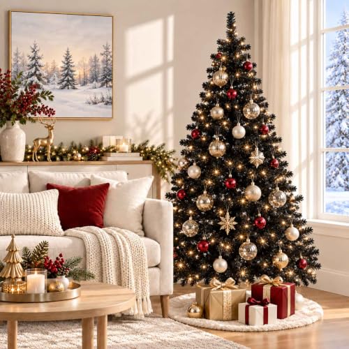 Black Artificial Christmas Tree - 6 FT Full & Realistic Holiday Decor