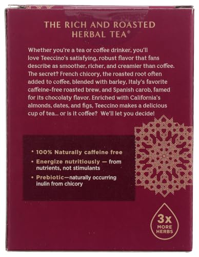 Teeccino Vanilla Nut Herbal Tea - Caffeine-Free Prebiotic Tea, 10 Bags