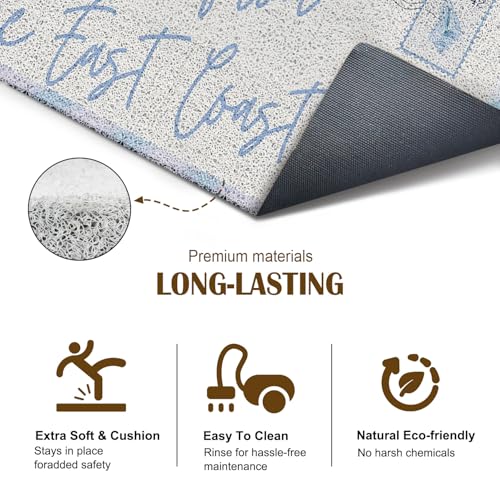 Coquette Blue Striped Beach Doormat - 17x30 Inch Indoor/Outdoor Mat