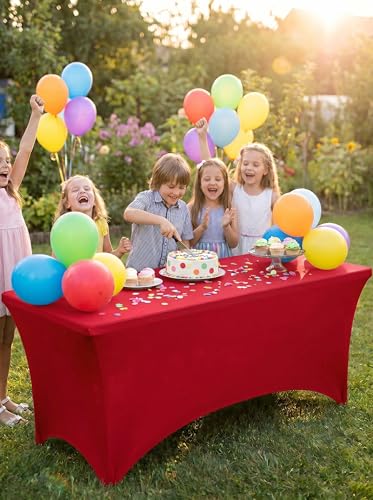 Utopia Kitchen 6ft Spandex Table Cloth - 2 Pack, Red Stretch Fitted Cover