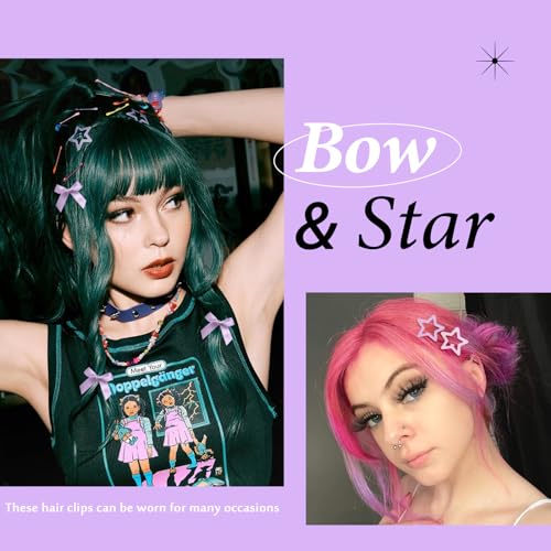 Purple Star and Satin Bow Hair Clips Set 12PCS Y2K Hair Accessories