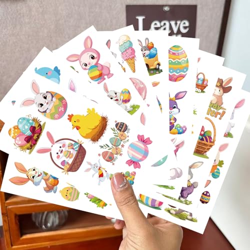 DounakeEvth Easter Temporary Tattoos for Kids - 10 Sheets Waterproof Bunny & Egg Stickers