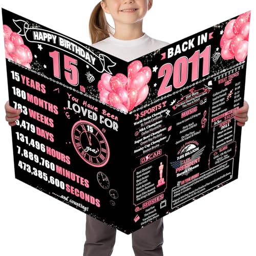 15th Birthday Card with Envelope - Fun Retro Design for Girls