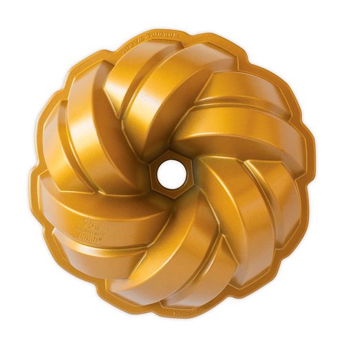 Nordic Ware NW 95577 75th Anniversary Braided Rope Bundt Cake Pan, Gold 12 Cup Capacity & 95377 Bundtlette Pan 75th Anniversary Braided Bundt Bites, Gold