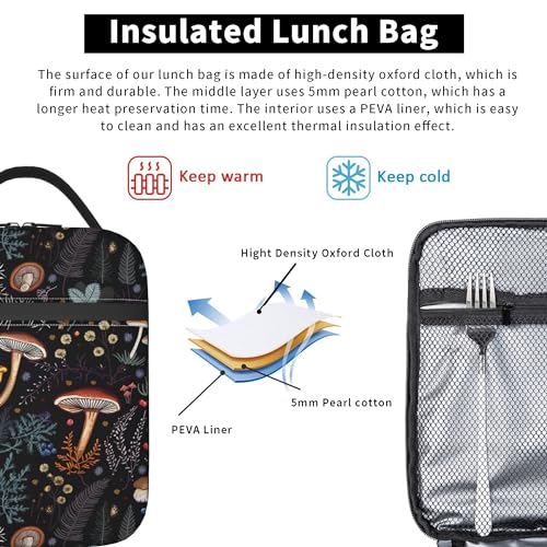 Insulated Women's Lunch Bag - Cute Mushroom Design, Leakproof Cooler