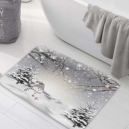 JAWO Winter Christmas Bath Mat - Cute Snowman Non-Slip Rug 17x29"