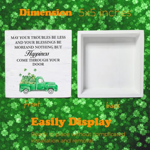St. Patrick's Day Decorative Box Sign - 5x5 Wood Shamrock Decor