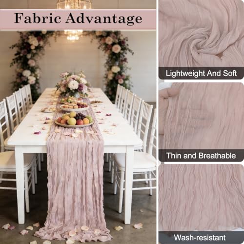 Dusty Pink Cheesecloth Table Runner - 21x120 Inches for Events