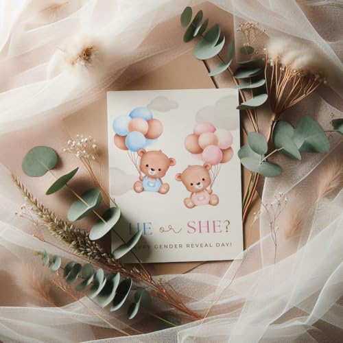 Gender Reveal Day Card – 5x7 Teddy Bear Design for New Parents