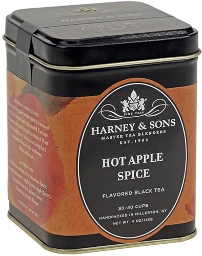 Harney & Sons Hot Apple Spice Black Tea - 4 oz Loose Leaf Tin, Caffeine-Infused