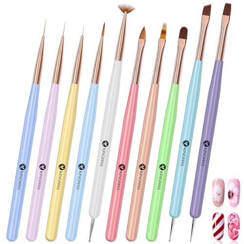 KINGMAS 10 Pcs Nail Art Brushes and Dotting Pens Set for Gel Polish