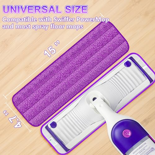 8 Pack Multicolor Reusable Mop Pads for Swiffer PowerMop, 15" Microfiber Refills