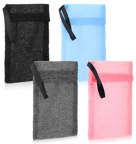 Exfoliating Bar Soap Pouch & Scrubber Bag 4-Pack - Nylon Soap Saver