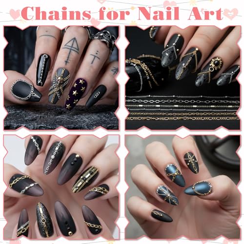 Bruislard 24-Piece Nail Art Chains and Beads Set - Gold and Silver Manicure Accessories